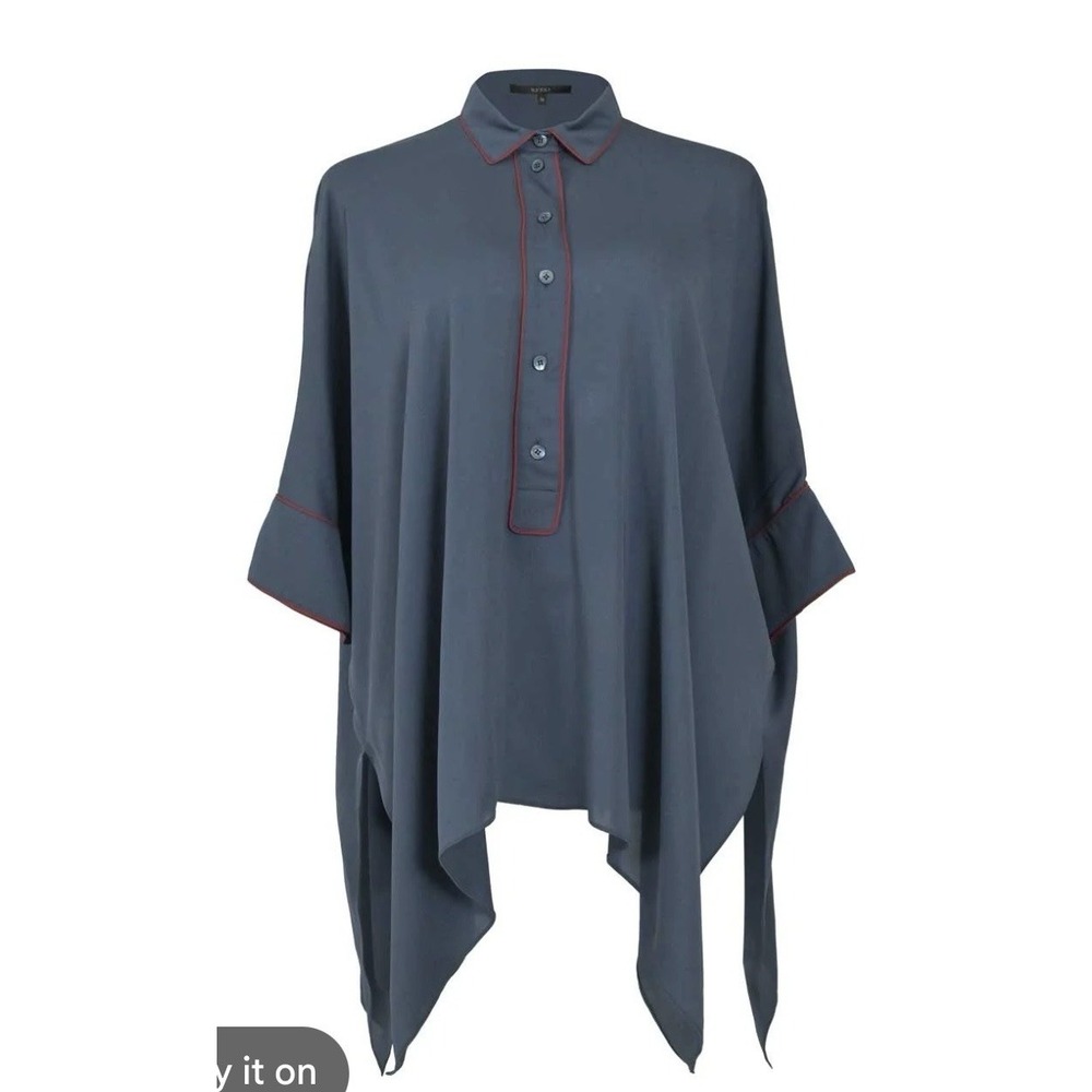 Gucci Blouse 100% Silk Asymmetric Bias Cut Blue Gray Oversize Italy 40 US 4 - Picture 2 of 11